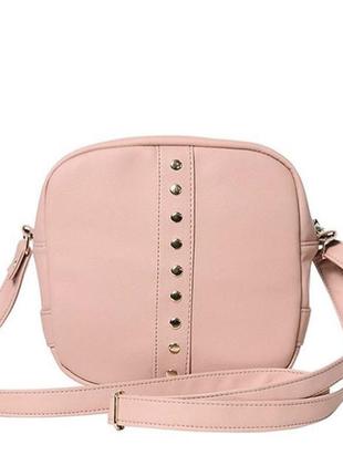 Стильна жіноча сумка кроссбоди світло-рожева (пудра) з екошкіри з довгим ремінцем через плече, пудра5 фото