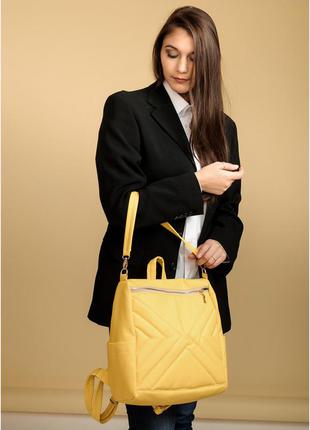 Вместительный женский желтый рюкзак-сумка из экокожи повседневный, городской3 фото