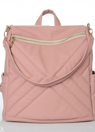 Стльный жіночий місткий пудровий рюкзак-сумка міської, повсякденний з екошкіри пудра (світло-рожевий)8 фото
