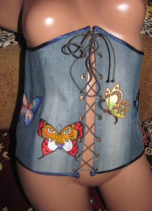 Эксклюзивный джинсовый корсет с вышивкой под грудь для фотосессии, новый