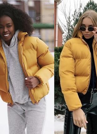 Теплая осенняя весенняя куртка курточка жёлтая горчичная горчица плащевка синтепон