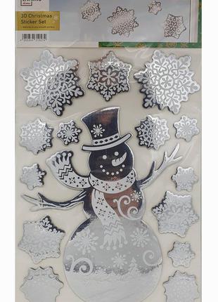 Набір новорічних 3d наклейок сніговик та сніжинки livarno home15 шт. багаторазові дзеркальні наліпки 50 х 30 см