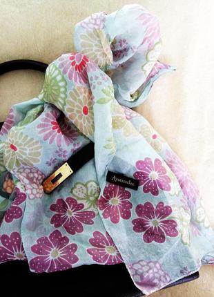Нежный шелковый шарф с цветами, лента для сумки2 фото
