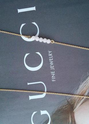 Колье цепочка ожерелье тонкое плетение с бусинами длинное2 фото