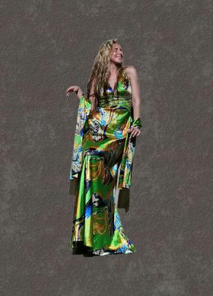 Платье атласное dynasty london с бисером в принт длинное вечернее с шарфом для фотосессии2 фото