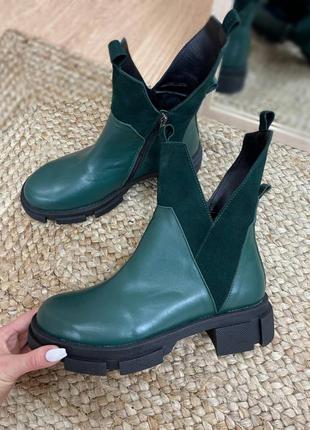 Шикарные дизайнерские ботинки vampyr зеленые кожа натуральная осень зима