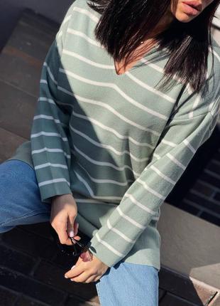 Женская кофта свитер джампер в полоску на каждый день 42-48, к. 2486 фото