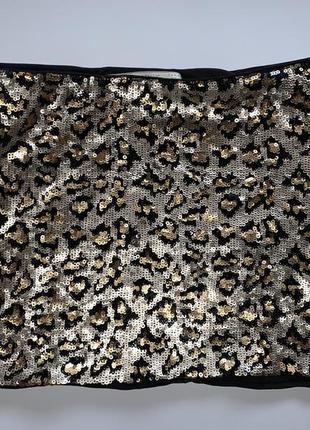 Нарядная юбка мини короткая zara зара в паетки паетках леопардовый принт леопардовая блестящая5 фото