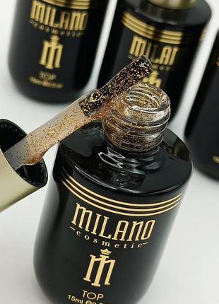 Топ для гель-лака milano gold - топ без липкого слоя с золотыми хлопьями слюды.1 фото