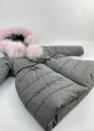 Зимове пальто з пояском натуральне хутро7 фото