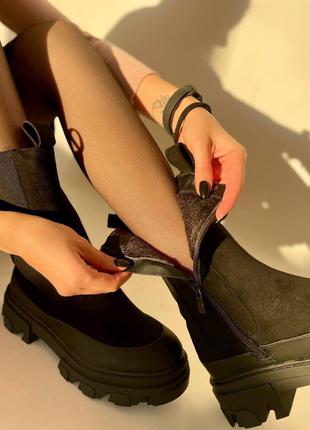 Флисовые ботинки bottega veneta черные4 фото