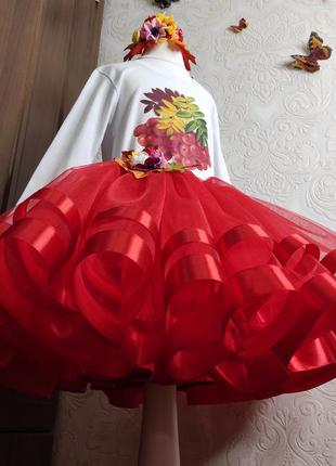 Костюм горобини наряд калины горобинки червона спідничка з фатину костюм на свято осені3 фото
