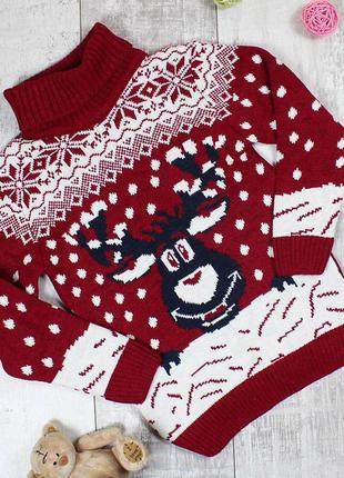 Дитячий в'язаний светр з оленем, подарунок на новий рік