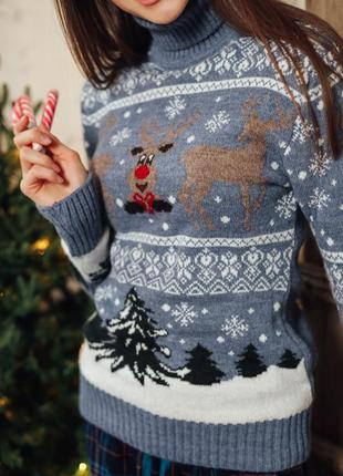 Вовняний светр з оленями, новорічний светр2 фото