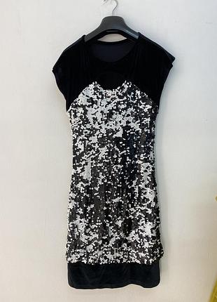 Чорно біле плаття в паетках вечірній коктейльне новорічне