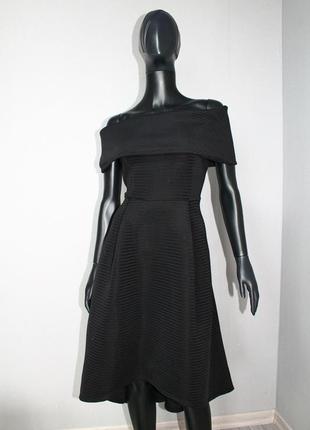 Плаття чорне розкльошені хвостом неопрен в напівпрозору смужку, uk, 12/40/8 (3987)