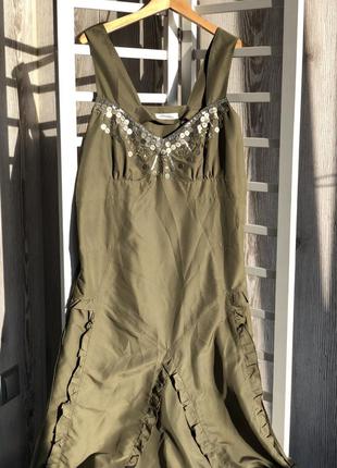 Сарафан , довгий , плаття , хакі , шикарна тканина , стильний