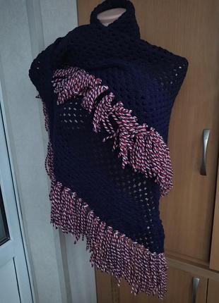 Шикарная шаль, платок, палантин с яркой бахрамой