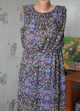 Милое шифоновое голубое платье в цветы цветочек с подкладкой