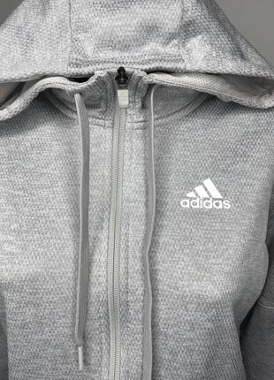 Кофта толстовка adidas сіра з капюшоном замком флісова худі з кишенями на блискавці спортивна тепла розмір s m4 фото