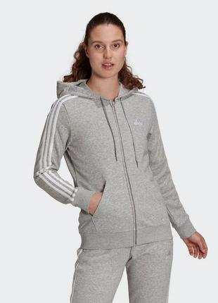 Кофта толстовка adidas серая с капюшоном замком флисовая худи с карманами на молнии спортивная теплая размер s m10 фото