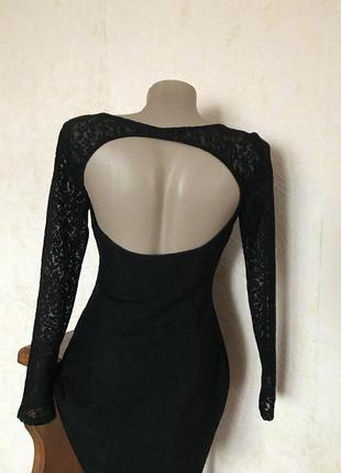Женское мини короткое чёрное платье открытая спинка кружевное