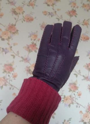 Рукавички шкіра шерсть фліс 7 - 7.5 с-м фіолетово - рожеві