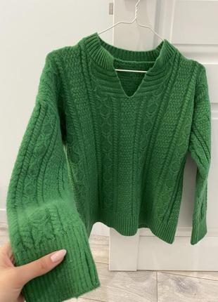 Люкс!зелёный тёплый вязанный свитер из мохера в стиле zara