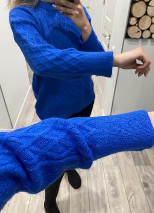 Люкс! стильный ярко синий тёплый вязанный свитер из мохера в стиле zara5 фото
