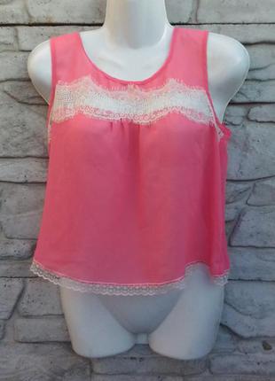 Распродажа!!! красивая, шифоновая блуза с кружевом розового цвета river island1 фото