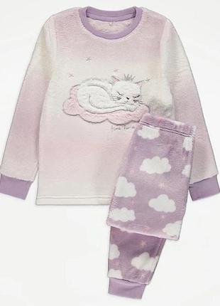 Пижама детская плюшевая флис для девочки котик 2111041 фото