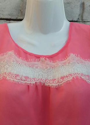 Розпродаж!!! красива, шифонова блуза з мереживом рожевого кольору river island2 фото