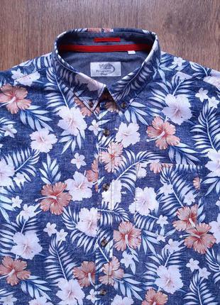 Тенниска синяя в цветы kango roo размер l , m коттон 100%