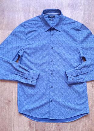 Рубашка синяя с принтом river island slim fit  , размер s m  коттон4 фото