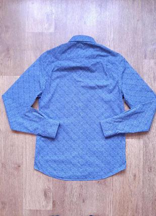 Рубашка синяя с принтом river island slim fit  , размер s m  коттон7 фото