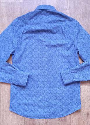 Рубашка синяя с принтом river island slim fit  , размер s m  коттон6 фото