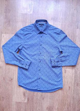 Рубашка синяя с принтом river island slim fit  , размер s m  коттон5 фото