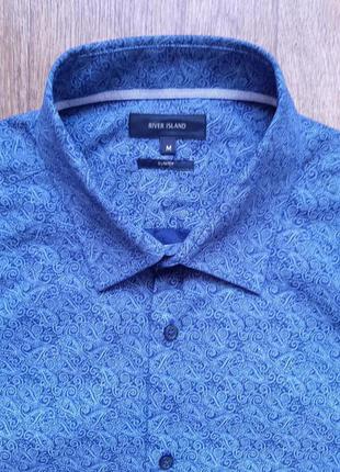 Рубашка синяя с принтом river island slim fit  , размер s m  коттон3 фото