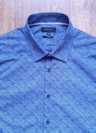 Рубашка синяя с принтом river island slim fit  , размер s m  коттон2 фото