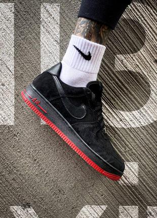 ❄️nike air force 1 low black red winter❄️кросівки найк форс зимові з хутром, зимні кросівки найк