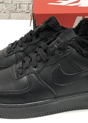 Зимові чоловічі кросівки nike air force black з хутром