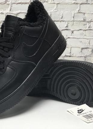 Зимние мужские кроссовки nike air force black с мехом5 фото