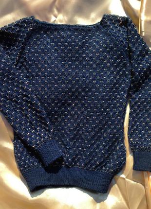 Очень красивый свитер глубокого синего цвета с золотом1 фото