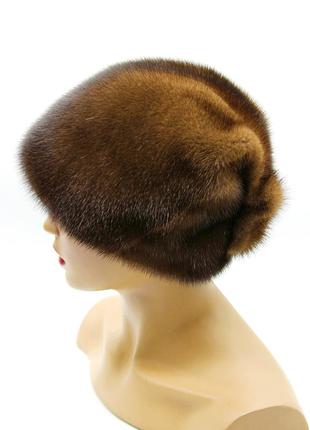 Шапочка из меха норки "буратино с бантом" пастель