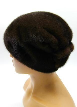 Шапка меховая женская "буратино с бантом" коричневая