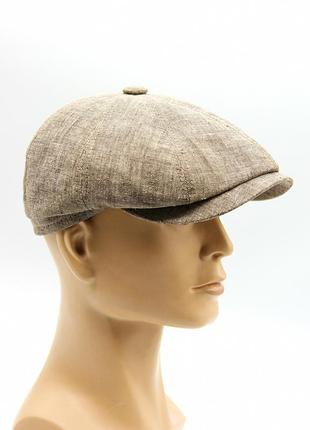 Мужская летняя кепка восьмиклинка светло коричневая из льна