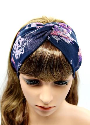 Пов'язка на голову жіноча широка (темно-синя)