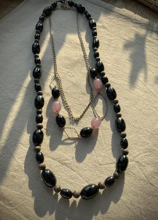 Ожерелье япония винтаж цвет черный розовый ожерелье, колье подвеска цепочка бусины пластик овал1 фото