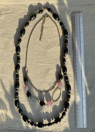 Ожерелье япония винтаж цвет черный розовый ожерелье, колье подвеска цепочка бусины пластик овал4 фото