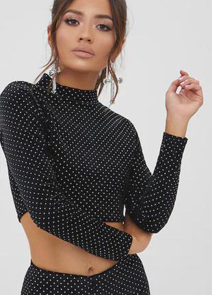 Чорний оксамитовий кроп топ коротка кофточка гольф водолазка блискуча під горло довгим рукавом